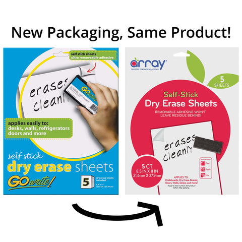 GoWrite! Dry Erase Sheets, Self-Adhesive, 8-1/2" x 11", White, 5 Sheets