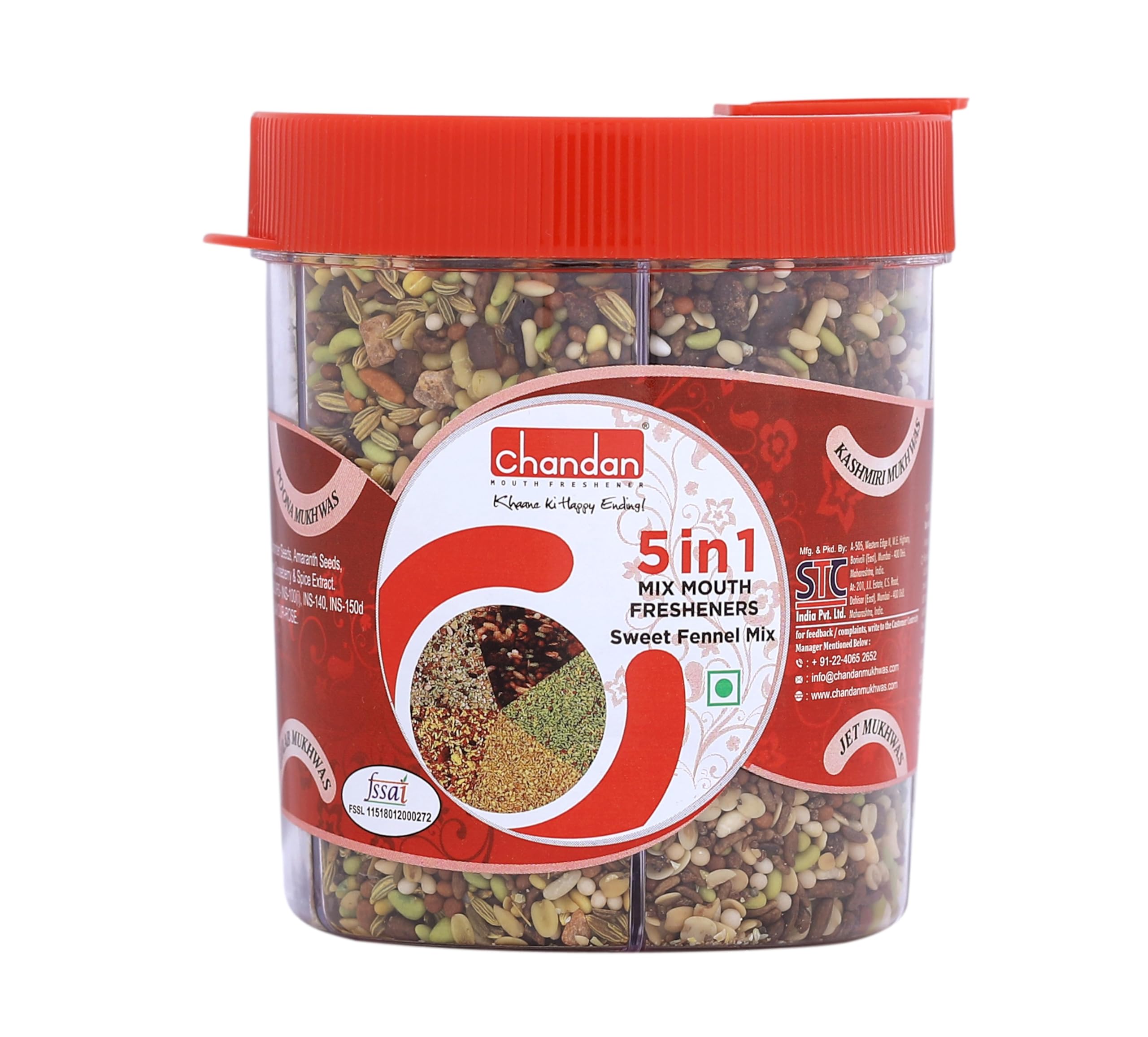 Chandan Mouth Freshener 5 in 1 Mix, Sweet Fennel Mix, Kashmiri, Special, Jet, Poona & Gulab Mukhwas, 8.11 oz / 230 g