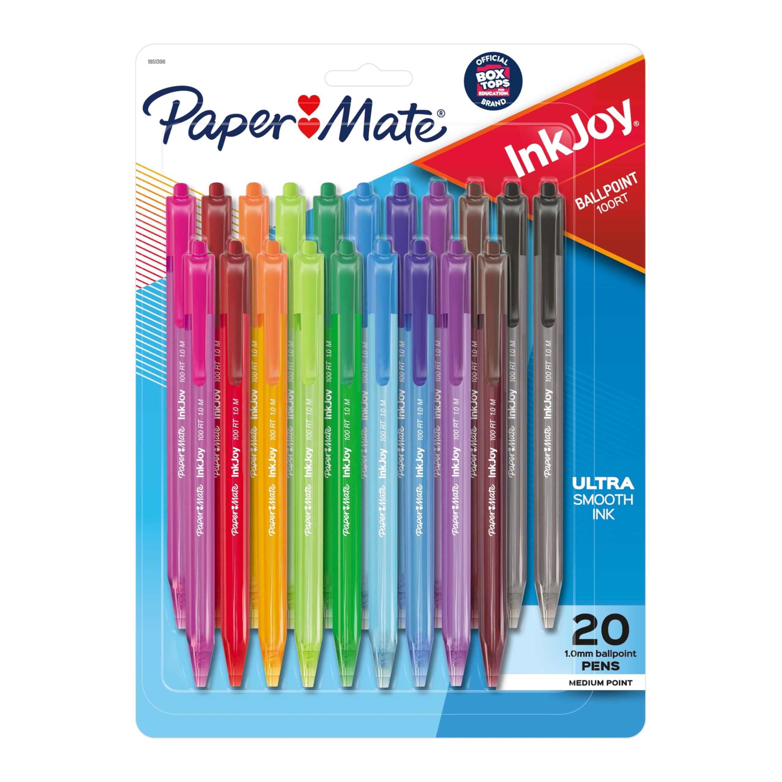 Paper Mate InkJoy 100RT Retractable Ballpoint Pens, Medium Point (1.0mm), 20 Count - Teacher Essentials, Colorful Office Supplies, Note-Taking, Back to School