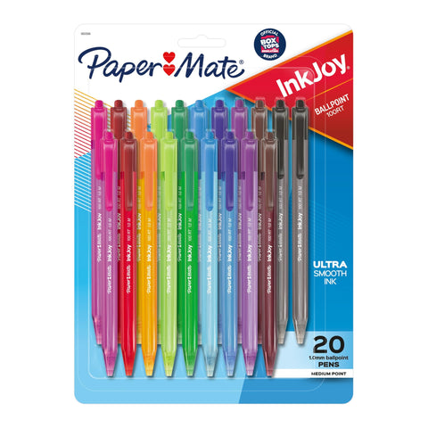 Paper Mate InkJoy 100RT Retractable Ballpoint Pens, Medium Point (1.0mm), 20 Count - Teacher Essentials, Colorful Office Supplies, Note-Taking, Back to School