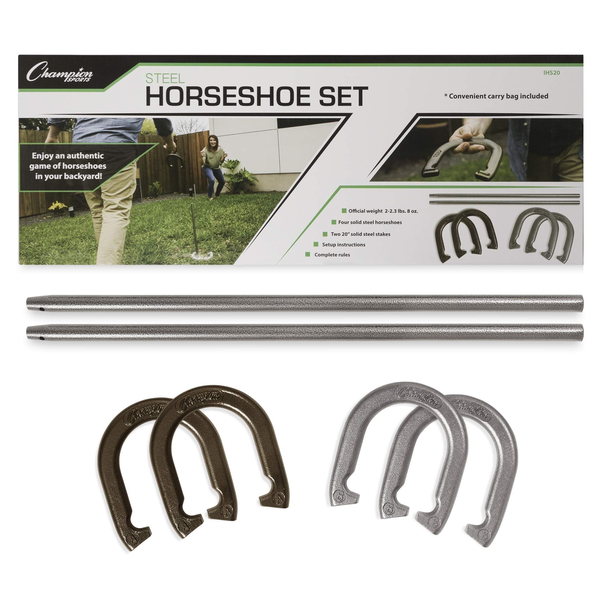 Champion Sports unisex adult Classic Horseshoe Game Set, Black/Silver/Brass, One Size US
