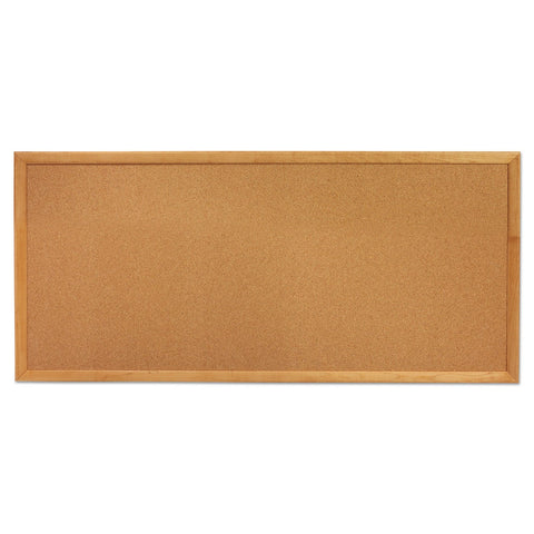 Quartet Cork Board, Bulletin Board, 3' x 1' Corkboard, Oak Finish Frame (300)