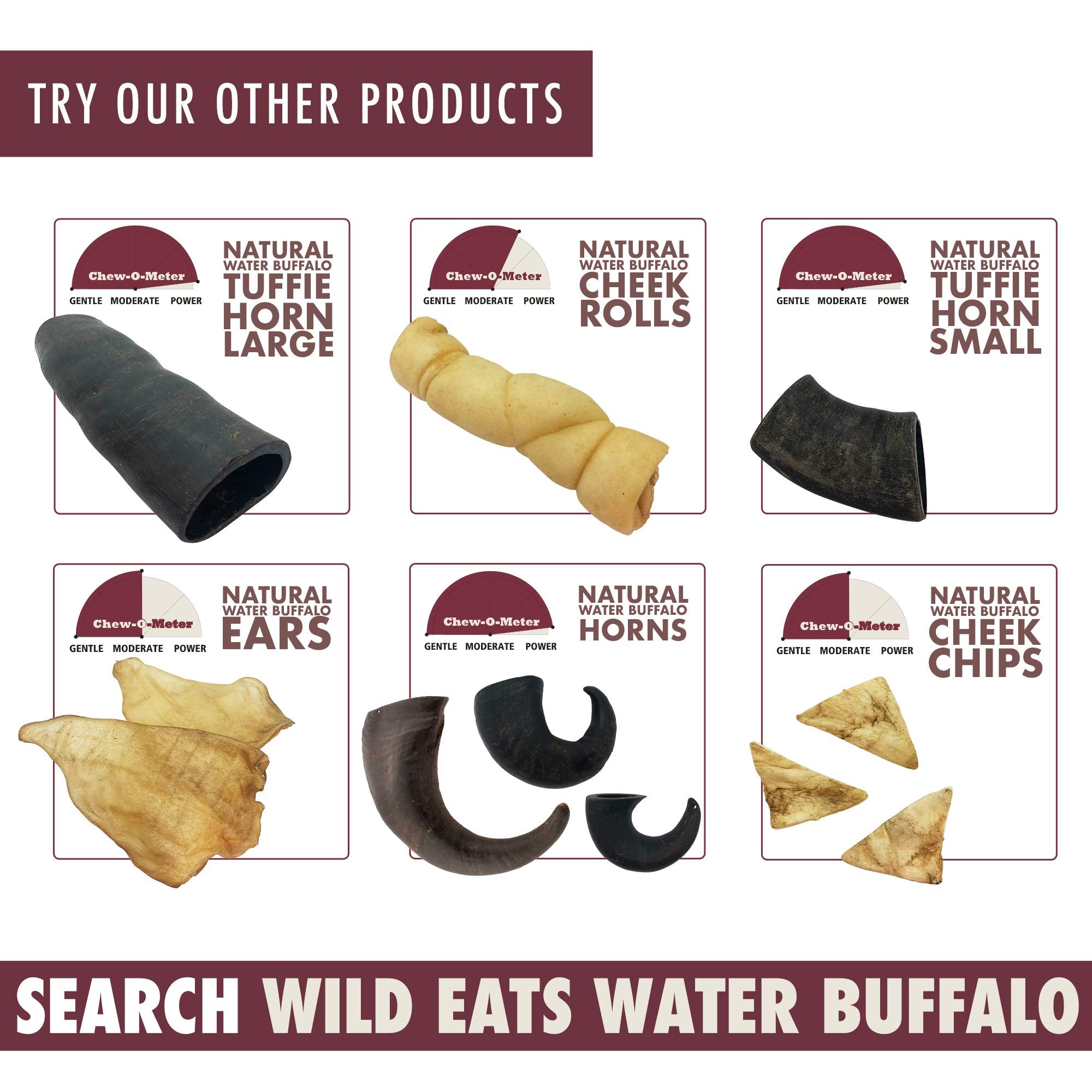 Wild Eats Water Buffalo Tuffie No Hide Dog Bones & Dog Chews All Natural, Single Source Protein, Grain Free Treat, Long Lasting Chews (2 Pack, Large-Tuffie)