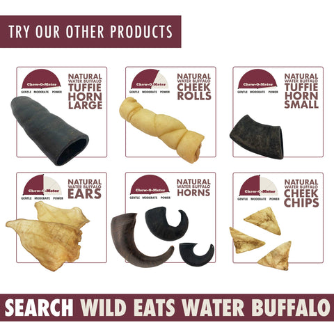 Wild Eats Water Buffalo Tuffie No Hide Dog Bones & Dog Chews All Natural, Single Source Protein, Grain Free Treat, Long Lasting Chews (2 Pack, Large-Tuffie)