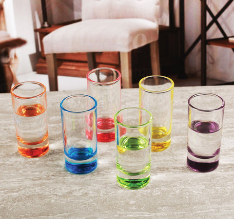 Circleware Paradise Shot, Set of 6, Assorted Color Bottoms Limited Edition Glass Drinking Cups for Whiskey, Vodka, Brandy, Bourbon and All Type of Beverage,1.2 ounces