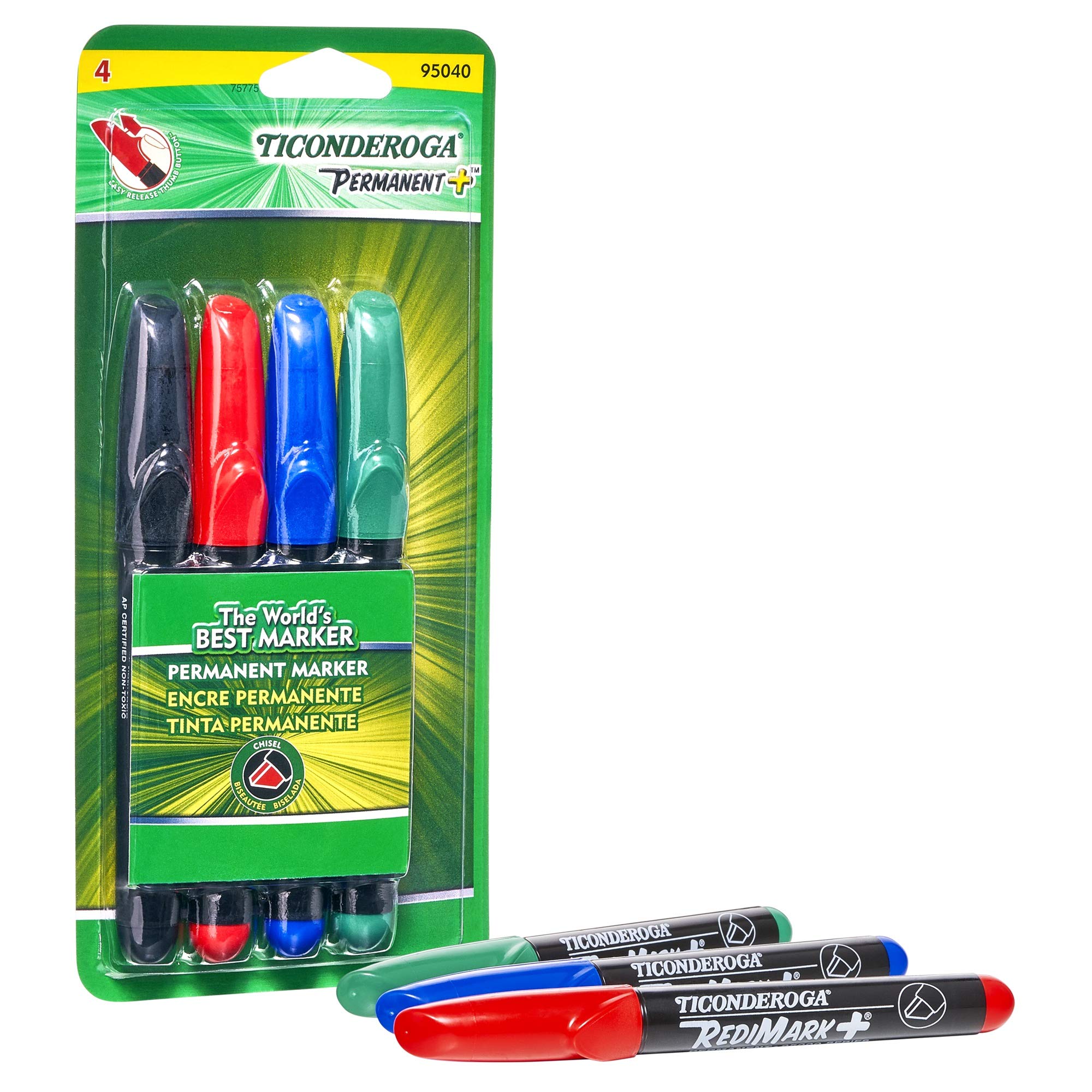 Dixon Ticonderoga RediMark Plus Low Odor Permanent Markers, Chisel Point, Set of 4 (95040)