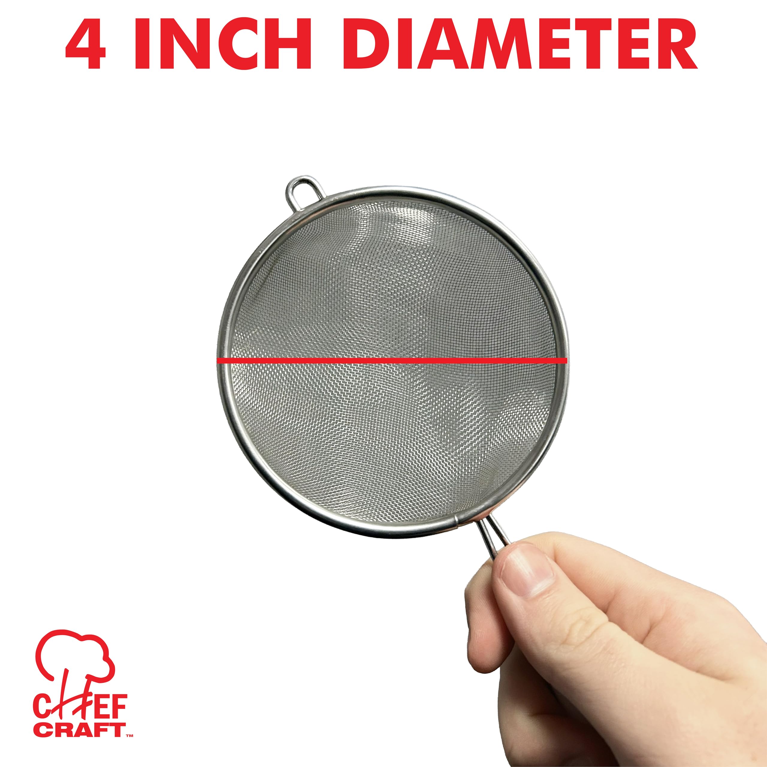 Chef Craft Basic Mesh Strainer, 3 and 4 Inch, 2 Piece Set, Stainless Steel