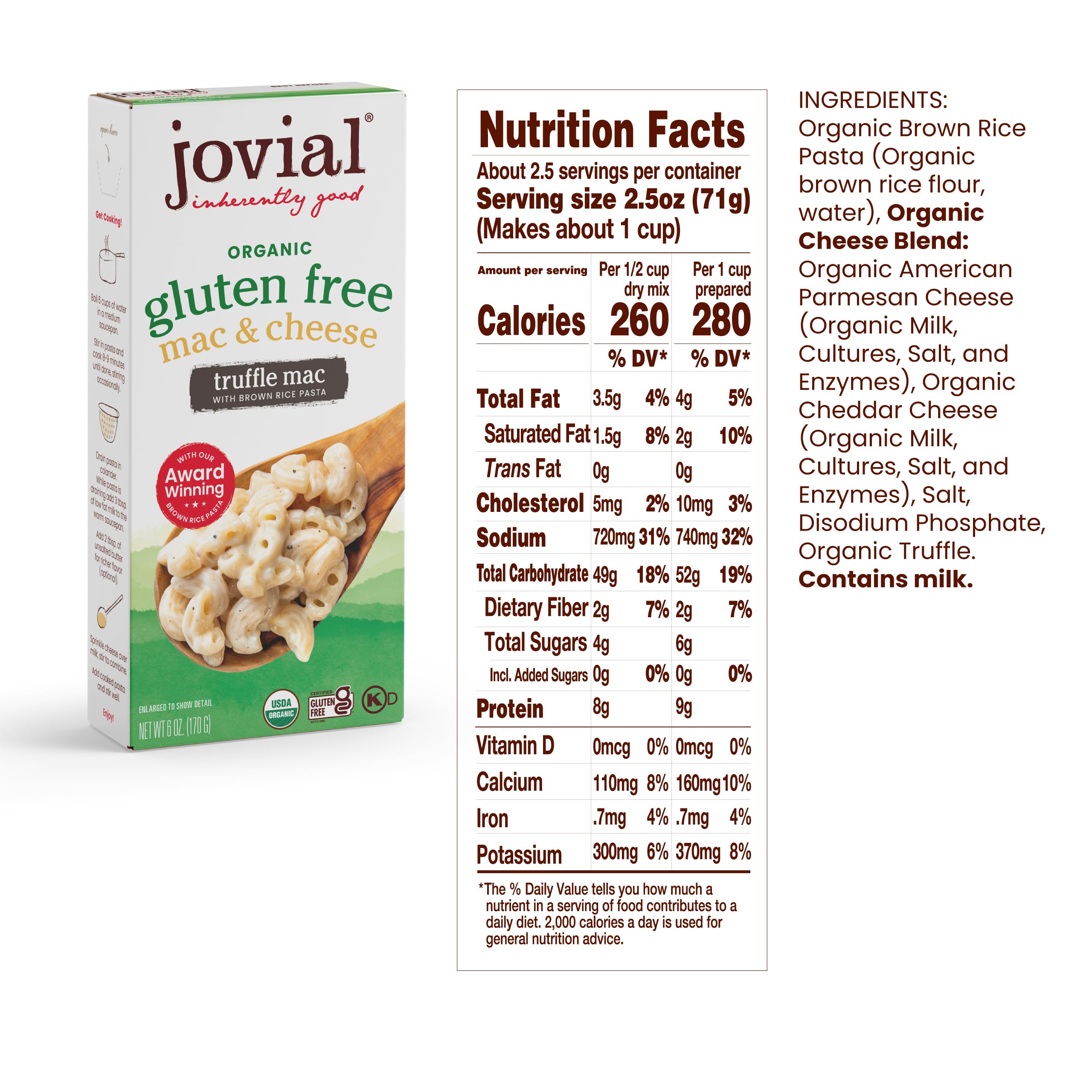 Jovial Organic Gluten Free Truffle Mac and Cheese - Whole Grain Pasta, Organic Pasta, Truffle Macaroni and Cheese, Gluten Free, Award Winning Taste, Made in Italy - 6 Oz