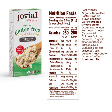 Jovial Organic Gluten Free Truffle Mac and Cheese - Whole Grain Pasta, Organic Pasta, Truffle Macaroni and Cheese, Gluten Free, Award Winning Taste, Made in Italy - 6 Oz