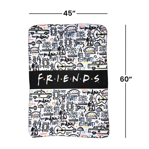 The Northwest Company - Friends TV Show How You Doin' & Pivot NYC Fleece Throw Blanket, Soft and Cozy Lightweight Plush Fabric Bed Cover and Room Décor - Size 45inx 60in