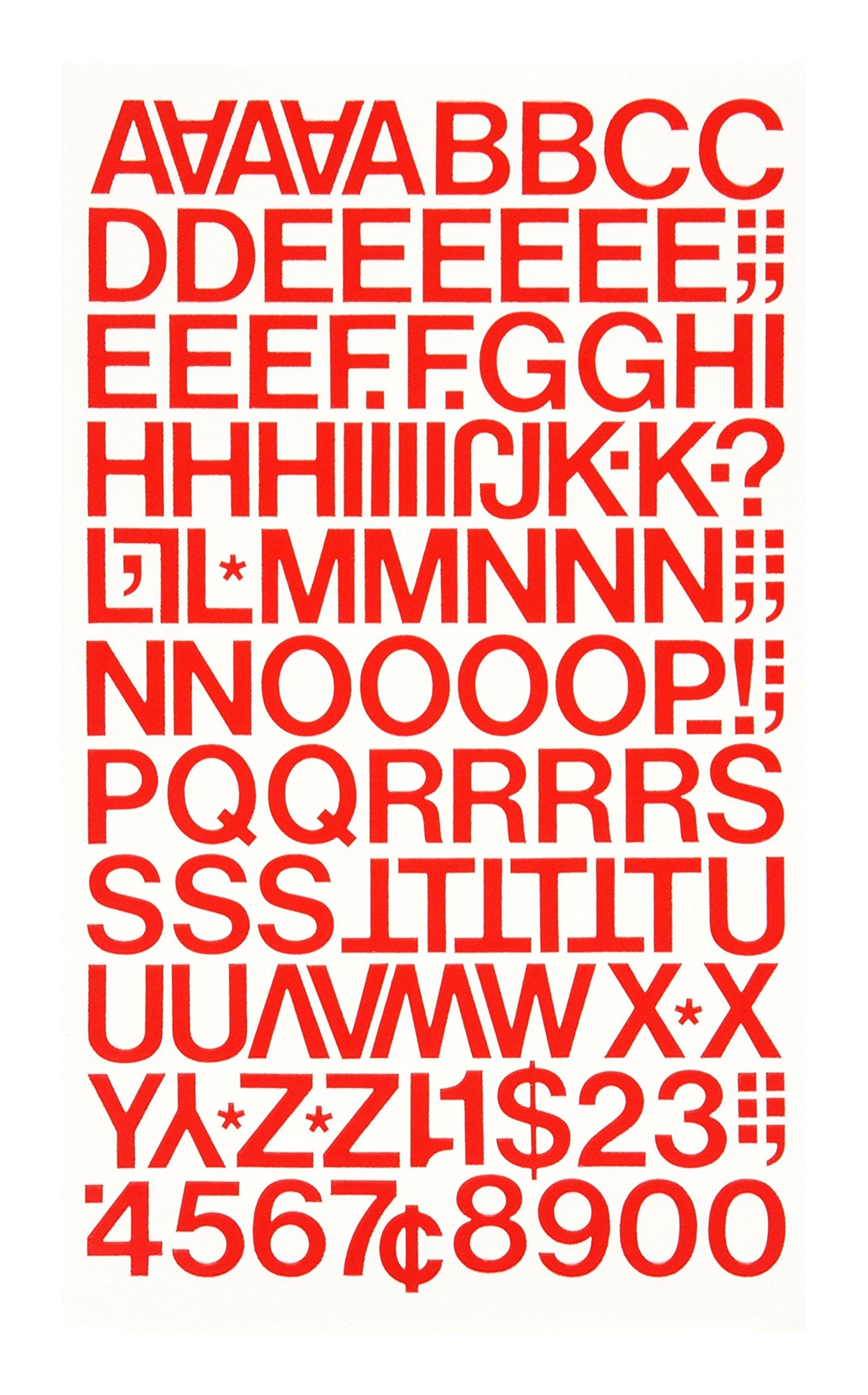 Chartpak Self-Adhesive Vinyl Capital Letters and Numbers, 3/4 Inches High, Red, 94 per Pack (01022)