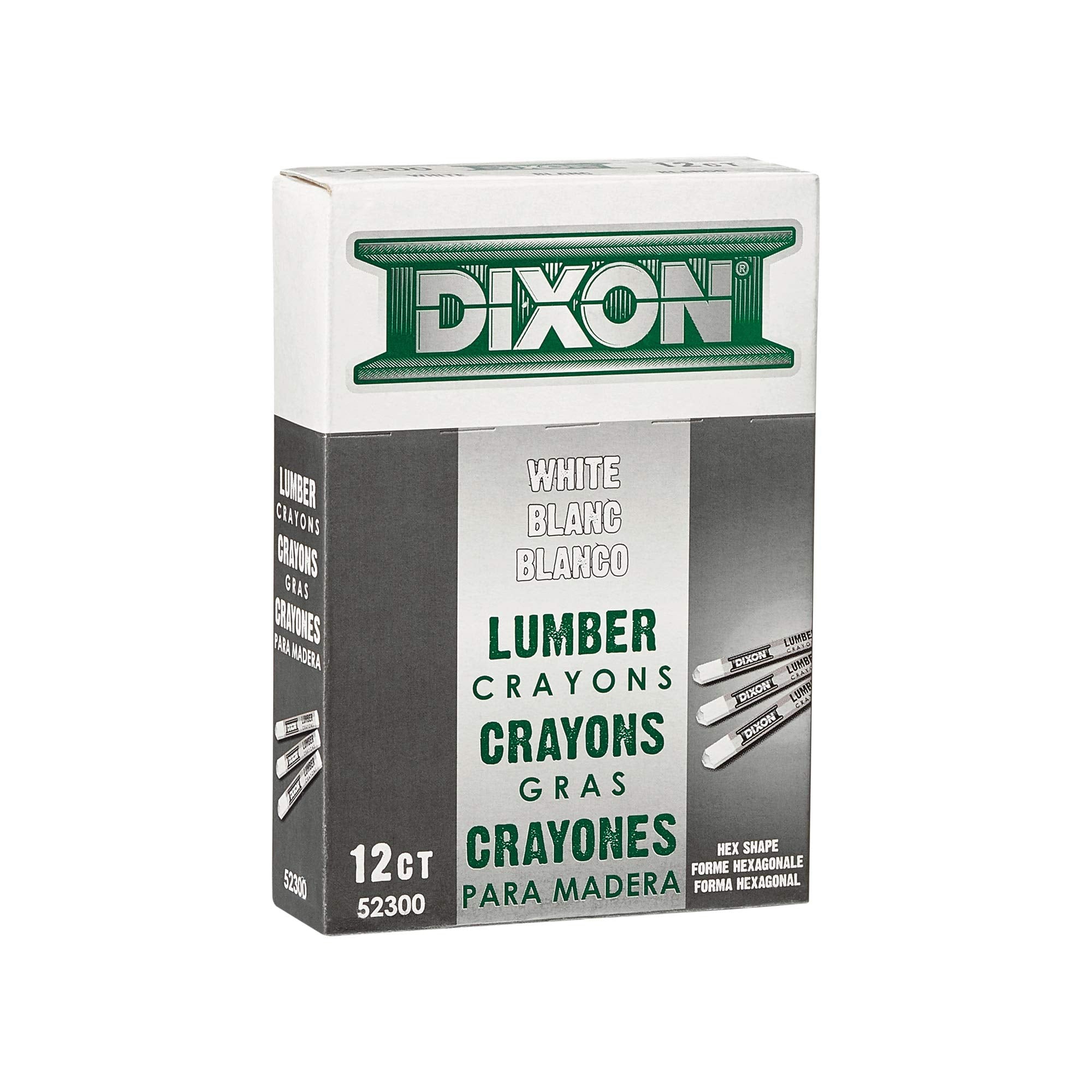Dixon - 464-52300 Industrial Lumber Marking Crayons, 4.5" x 1/2" Hex, White, 12 Count (Pack of 1) (52300)