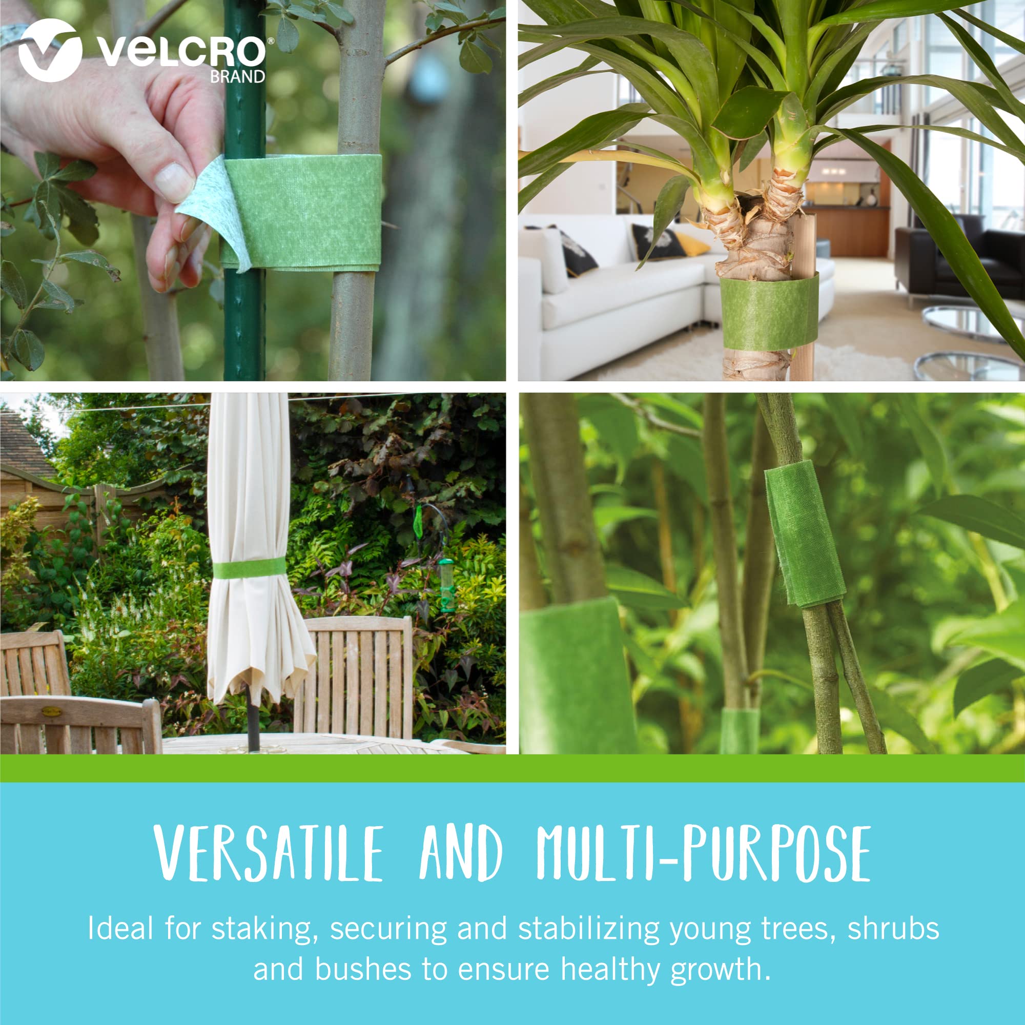 VELCRO Brand ONE-WRAP Ties | Tree and Plant Supports for Effective Growing | Strong Gardening Grips are Reusable and Adjustable | Cut-to-Length, 18 ft x 2 in, Green-Recycled Plastic