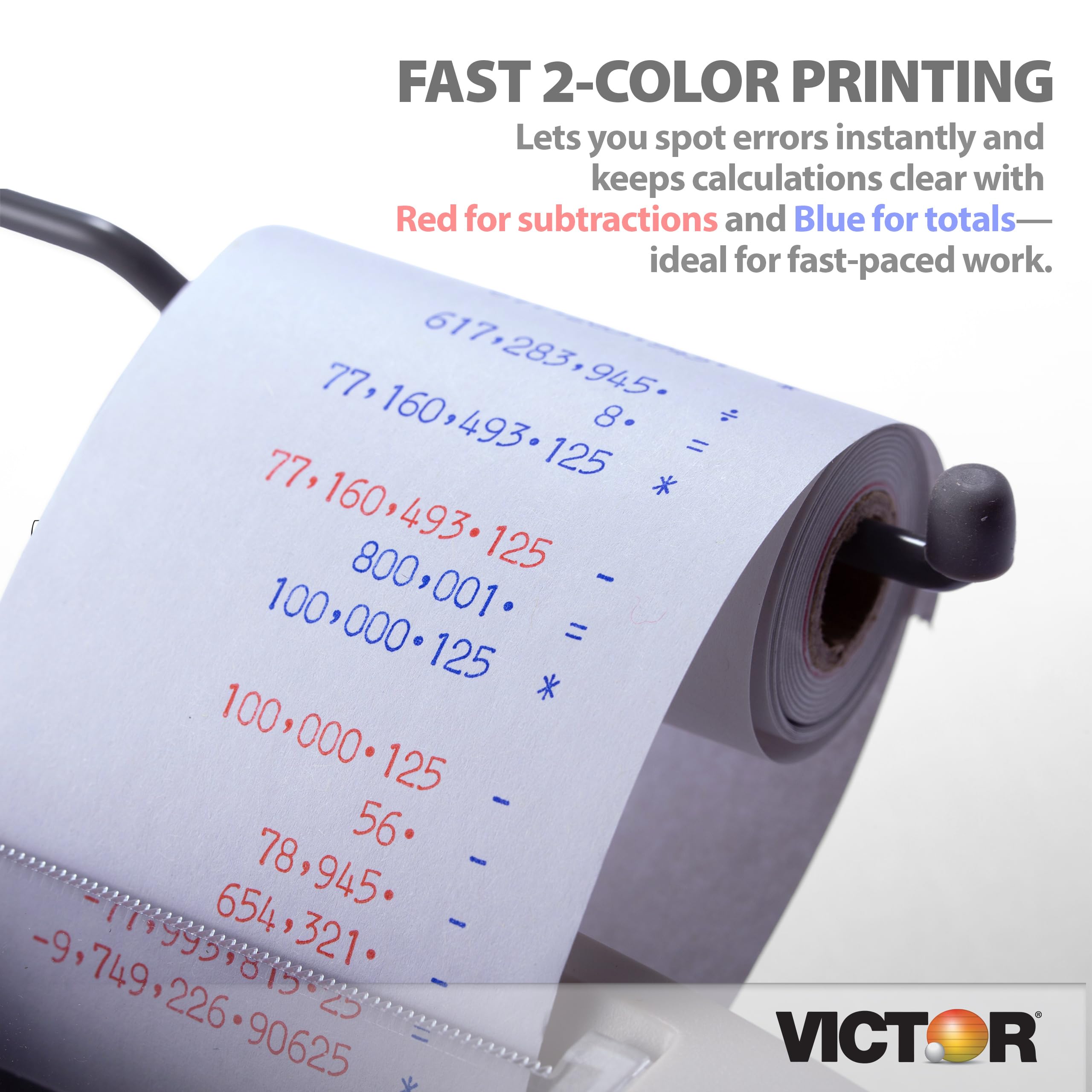 Victor Printing Calculator, 1208-2 Compact and Reliable Adding Machine with 12 Digit LCD Display, Battery or AC Powered, Includes Adapter,White