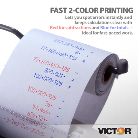 Victor Printing Calculator, 1208-2 Compact and Reliable Adding Machine with 12 Digit LCD Display, Battery or AC Powered, Includes Adapter,White