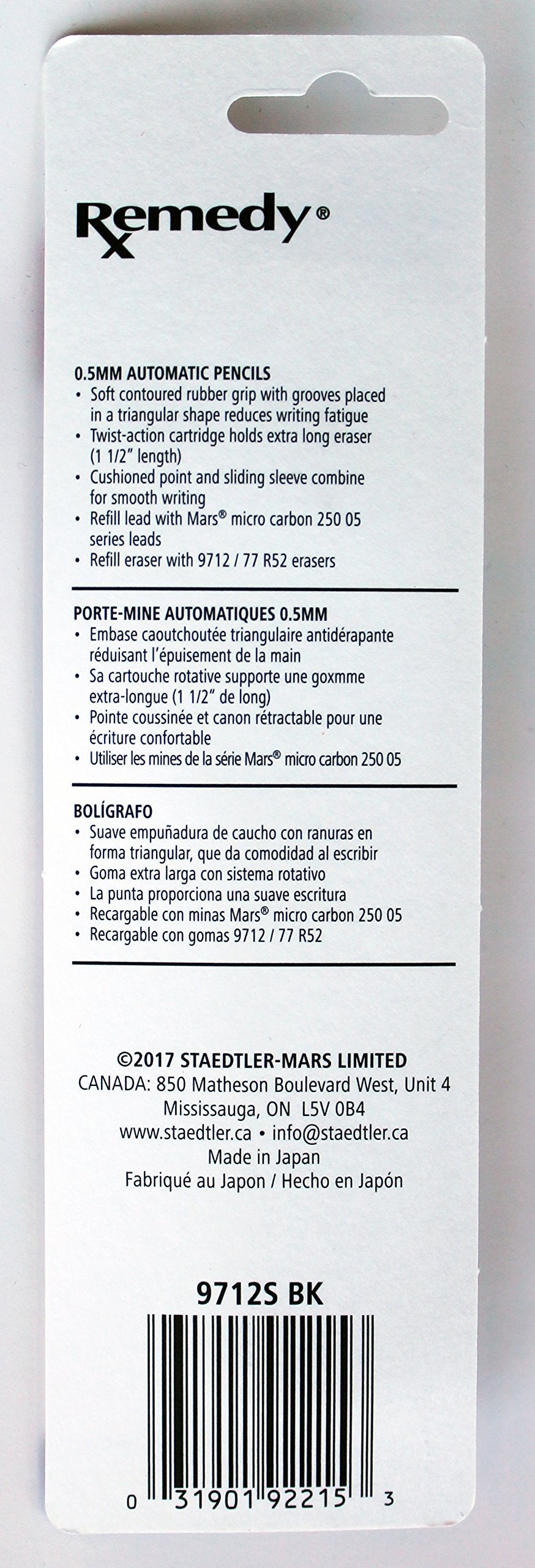 STAEDTLER 1PC 9712S Remedy 0.5mm Mechanical Pencil with Eraser