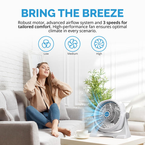 NewAir 12-inch Powerful Air Circulator Portable Fan in White | Wall Mountable, 360° Pivot, Up to 40 ft. of High Air Flow at 1010 CFM, Small Table Desk Fan | Home, Office, Bedroom, White Noise