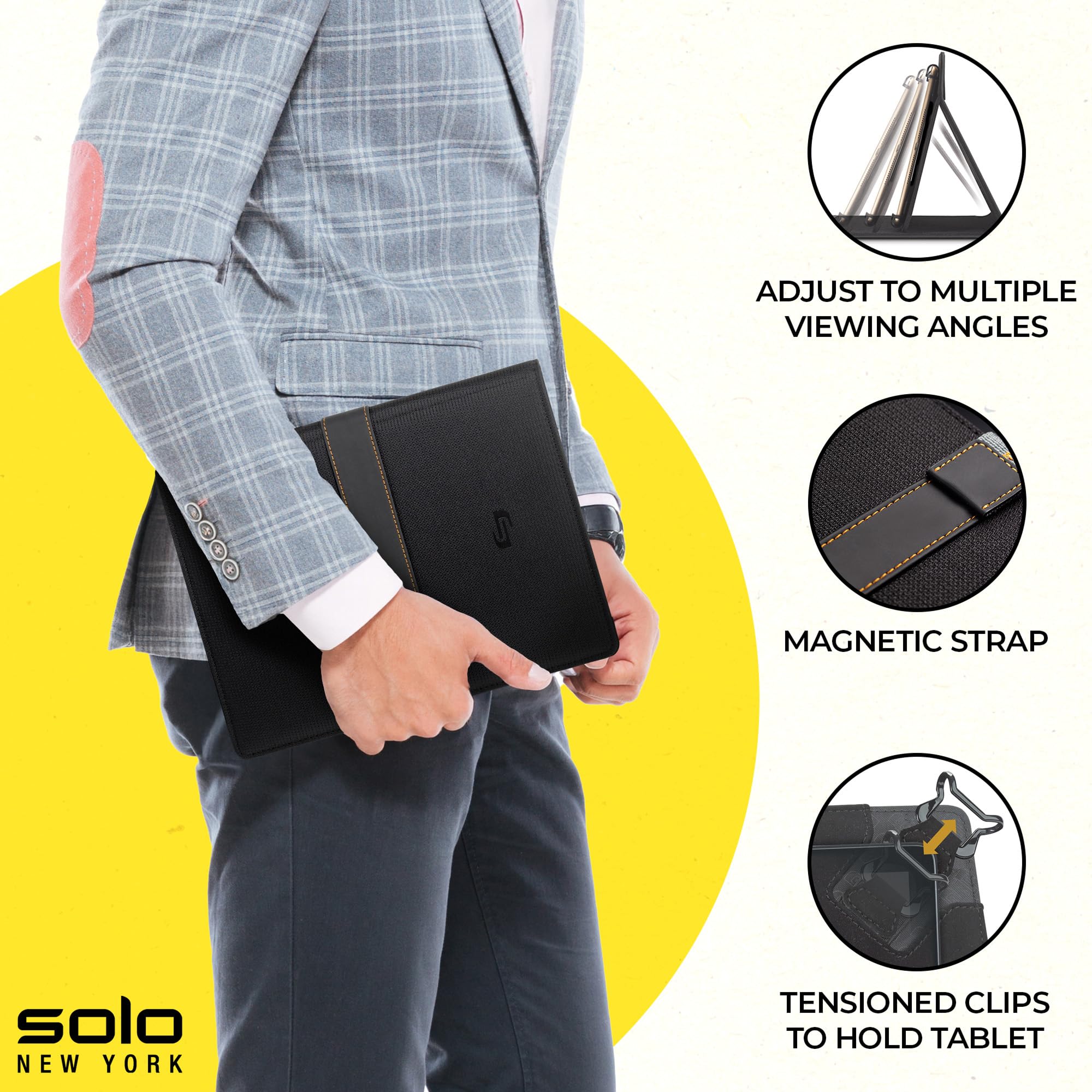 Solo New York Universal Tablet Case - Fits 8.5"-11" Tablets, Compatible with iPad 11th Generation, iPad Air M3, iPad Pro M4, Fire HD 10, & More, Magnetic Strap Closure - Metro, Black