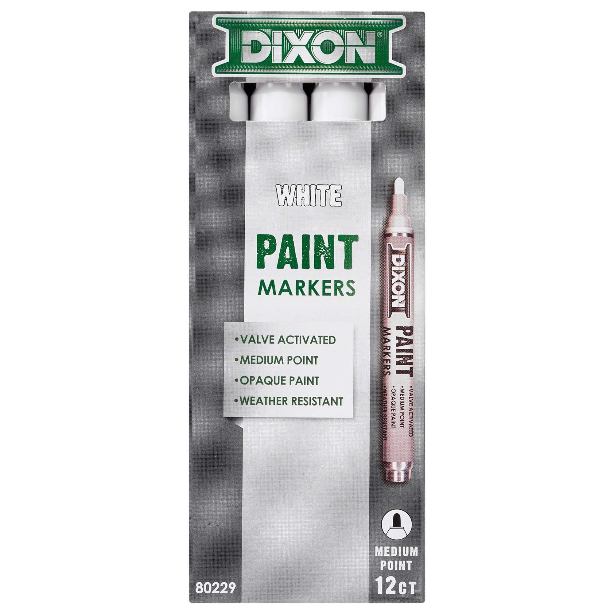 Dixon Paint Markers, Medium Tip, Box of 12, White (80229)