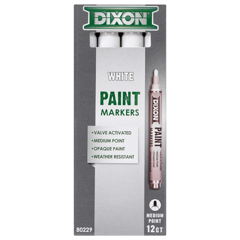 Dixon Paint Markers, Medium Tip, Box of 12, White (80229)