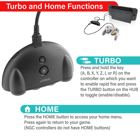 Nyko Retro Controller Hub Plus – 4 Port Gamecube Controller Adapter with Turbo and Home Button for Nintendo Switch (87274)