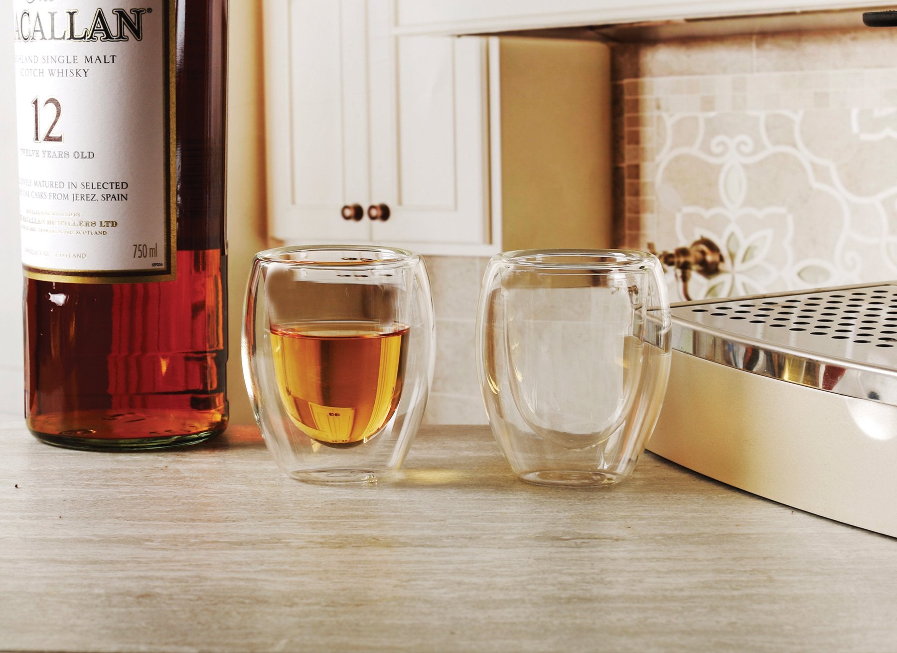 Circleware Thermax Double Wall Insulated Heat Resistant Espresso Latte Glass Cappuccino Tea & Coffee Cups, 4-Piece Set, Home & Kitchen Beverage Drinking Entertaining Glassware, 2.7 oz 4-pc Shots