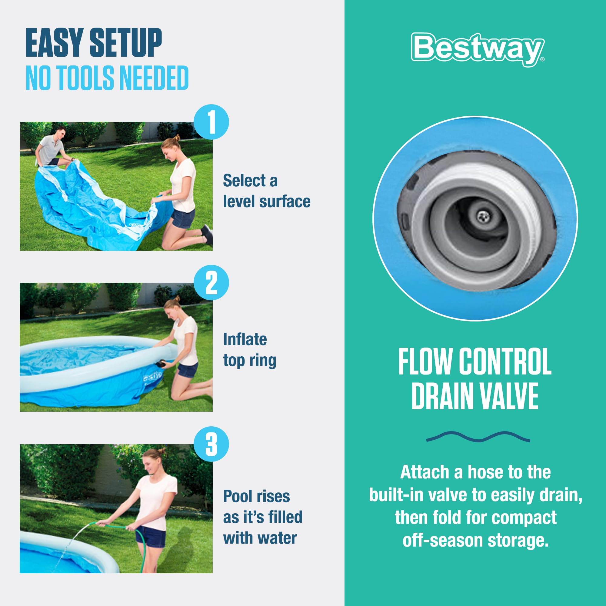 Bestway 57269E Fast Set Up 10ft x 30in Outdoor Round Inflatable Above Ground Swimming Pool Set with 330 GPH Filter Pump, Blue