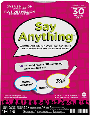 Mattel Games Say Anything Board Game for Teens, Adults & Parties with Question Cards, Dry Erase Scoreboard & More, 4 to 8 Players Ages 13 Years & Older