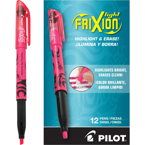 Pilot FriXion Light Pastel Erasable Highlighters, Chisel Tip, Pack of 12, Pink Aesthetic Highlighters - Ideal for School, Journaling, and Office Use