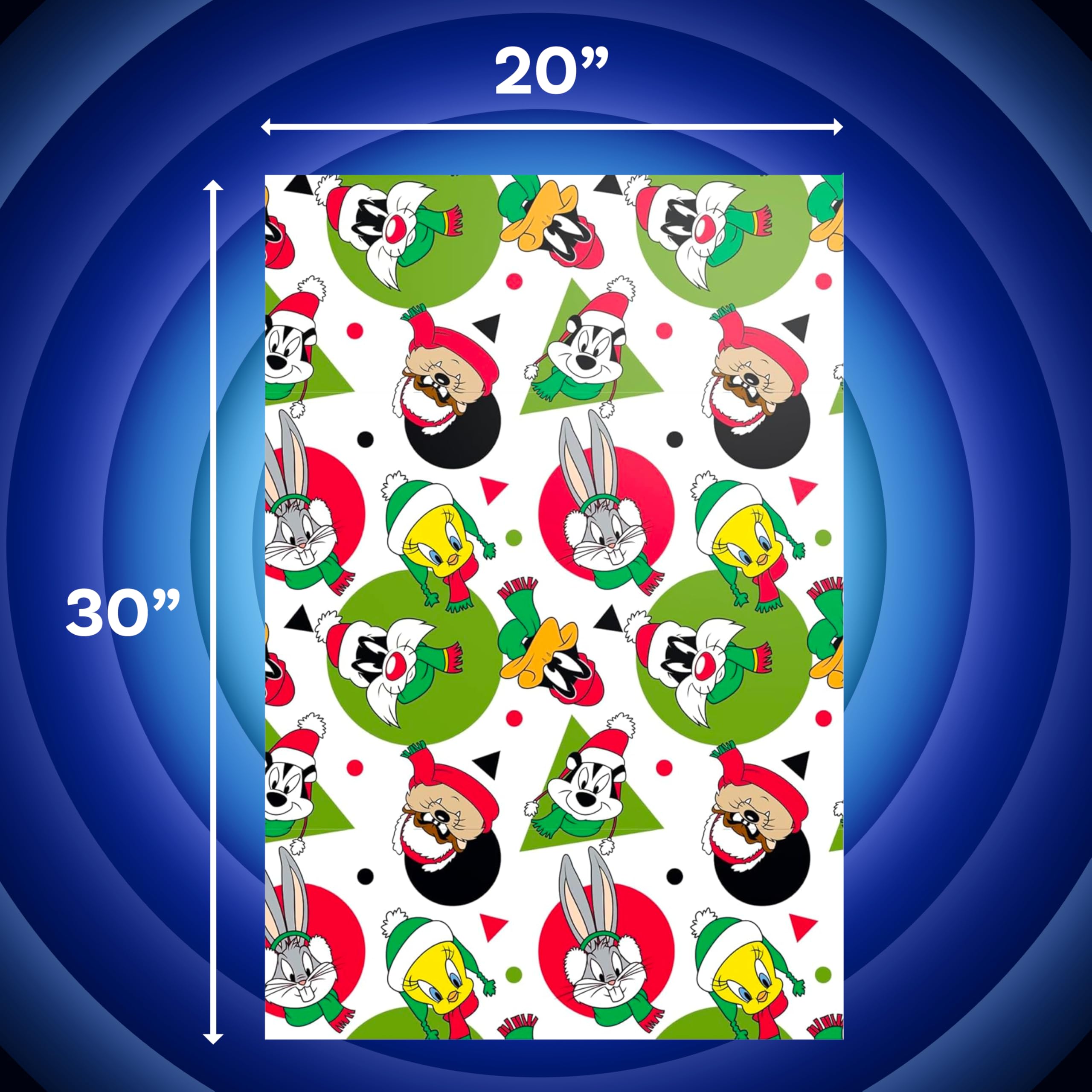 Looney Tunes Wrapping Paper Featuring Bugs Bunny, Taz, Daffy Duck, and Tweety, Pepé Le Pew, and Sylvester- 12 Sheets - 20" x 30" - Festive Holiday Gift Wrap by Silver Buffalo