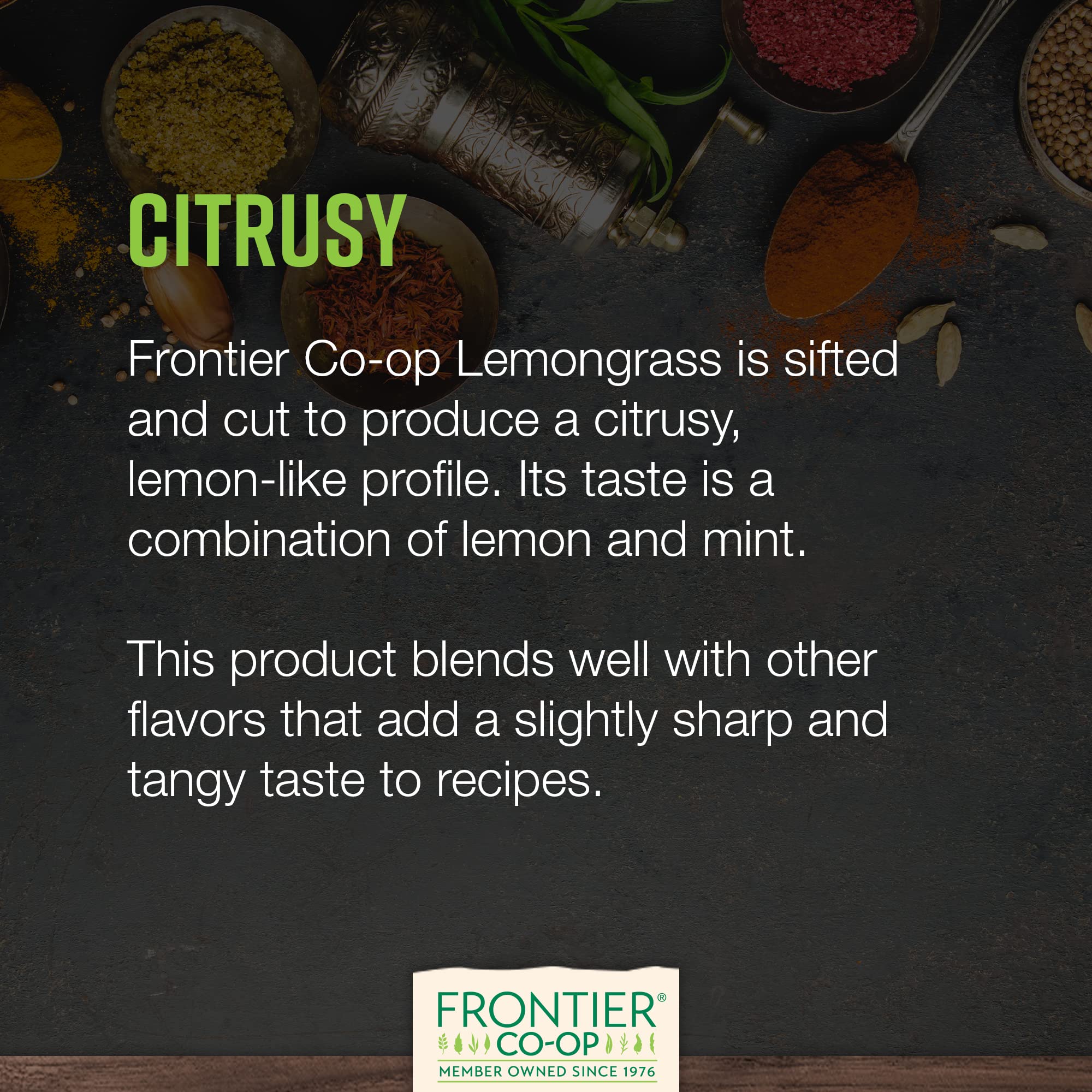 Frontier Co-op Organic Dried Lemongrass, Cut and Sifted, Bulk Bag - 100% Pure, Natural Lemon Grass for Tea, Seasoning | 16 Ounce (Pack of 1)