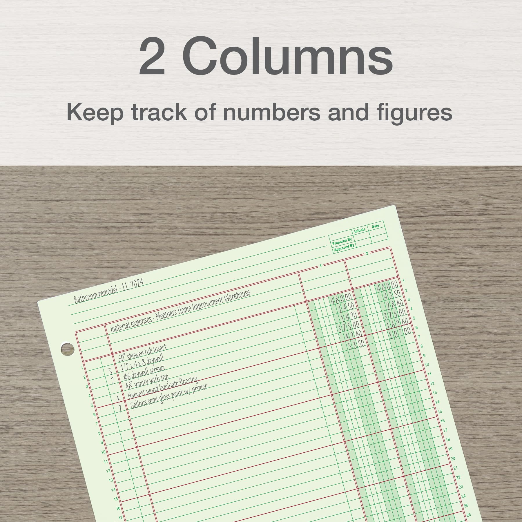 Adams Columnar Analysis Pad, 2 Column Ledger, 8.5" x 11", 100 Pages (50 Sheets), Green, 3 Hole Punch, for Accounting, Bookkeeping & Data (ACP85112)