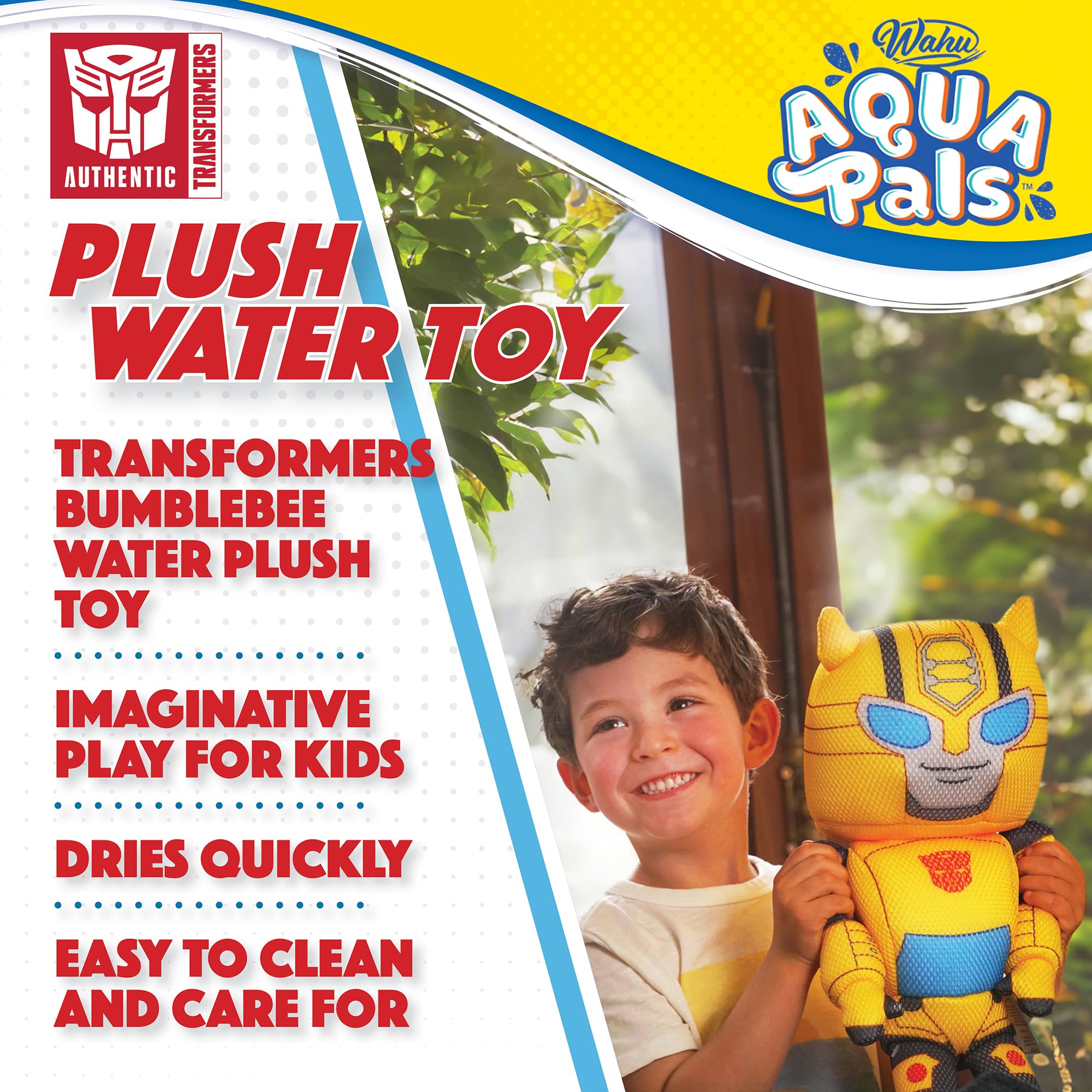 WAHU Aqua Pals Transformers Bumblebee Plush Water Toy for Kids Ages 2+, Fast-Drying Waterproof Plush Doll Toy for Pool and Bathtub, Yellow, 16"