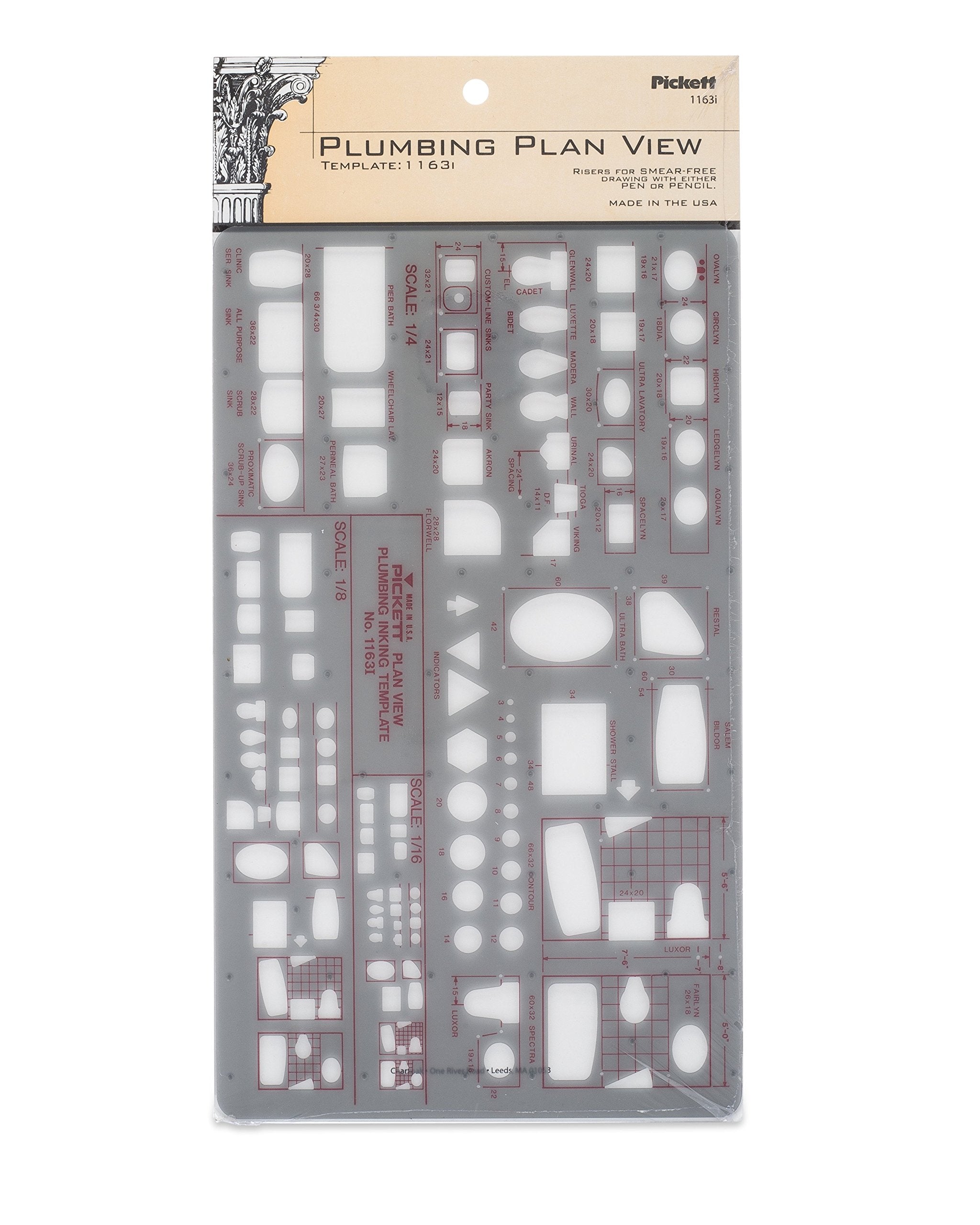 Pickett Plumbing Plan View Template, Three Scales: 1/16, 1/8 and 1/4 Inch (1163I)
