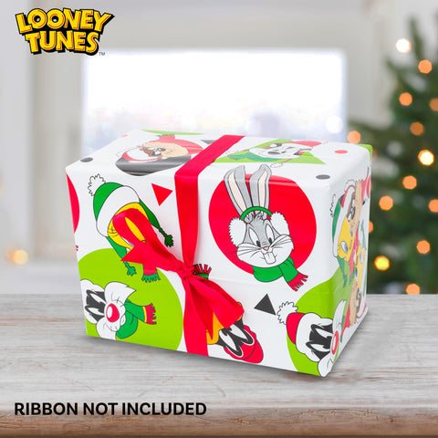 Looney Tunes Wrapping Paper Featuring Bugs Bunny, Taz, Daffy Duck, and Tweety, Pepé Le Pew, and Sylvester- 12 Sheets - 20" x 30" - Festive Holiday Gift Wrap by Silver Buffalo