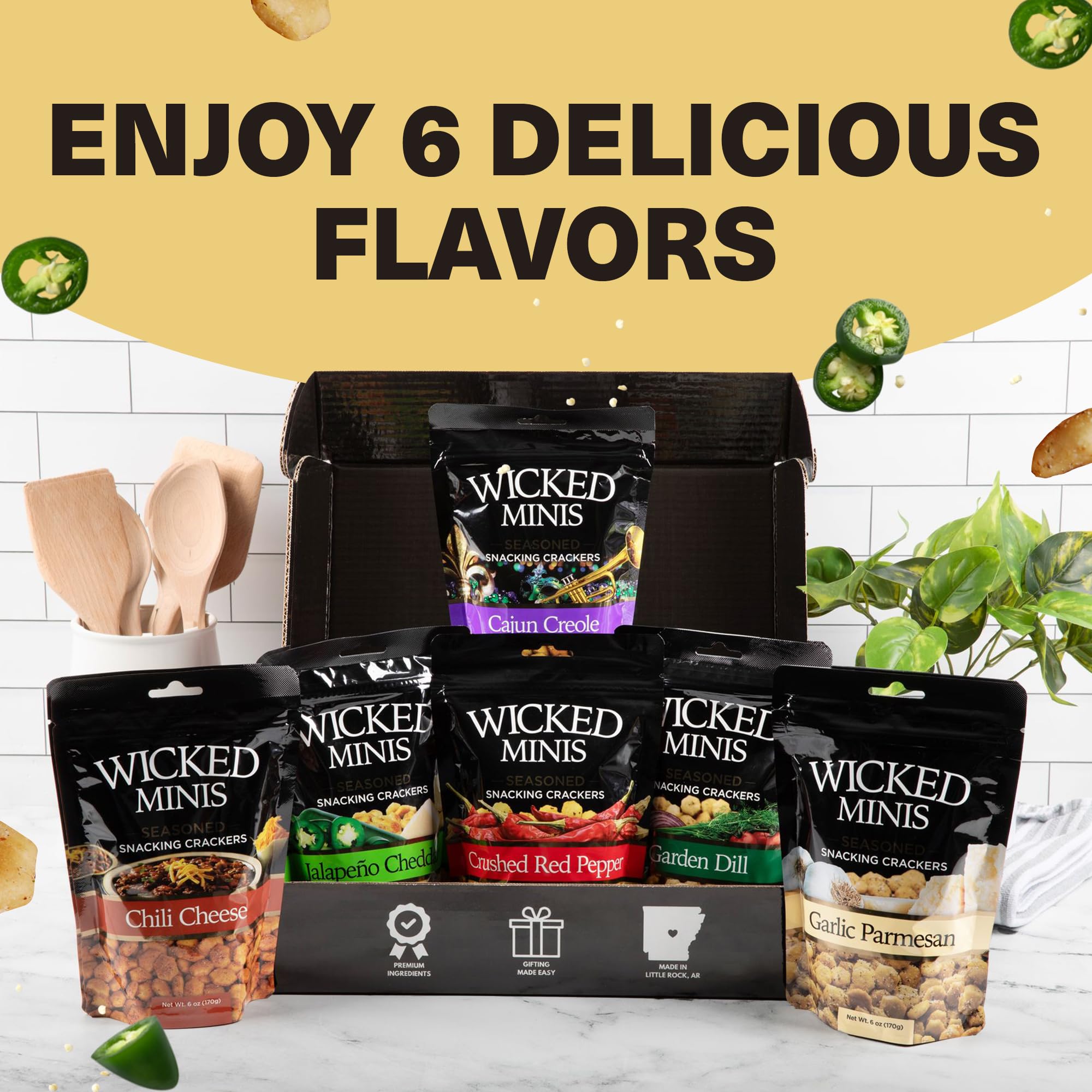 Wicked Minis Soup & Oyster Crackers - Saltine & Salted Flavored Mini Puffed Soup, Savory Snacking Mix, Seasoned Croutons Salad Toppers, Crackers for Chili 6oz (Jalapeno Cheddar, Pack of 1)