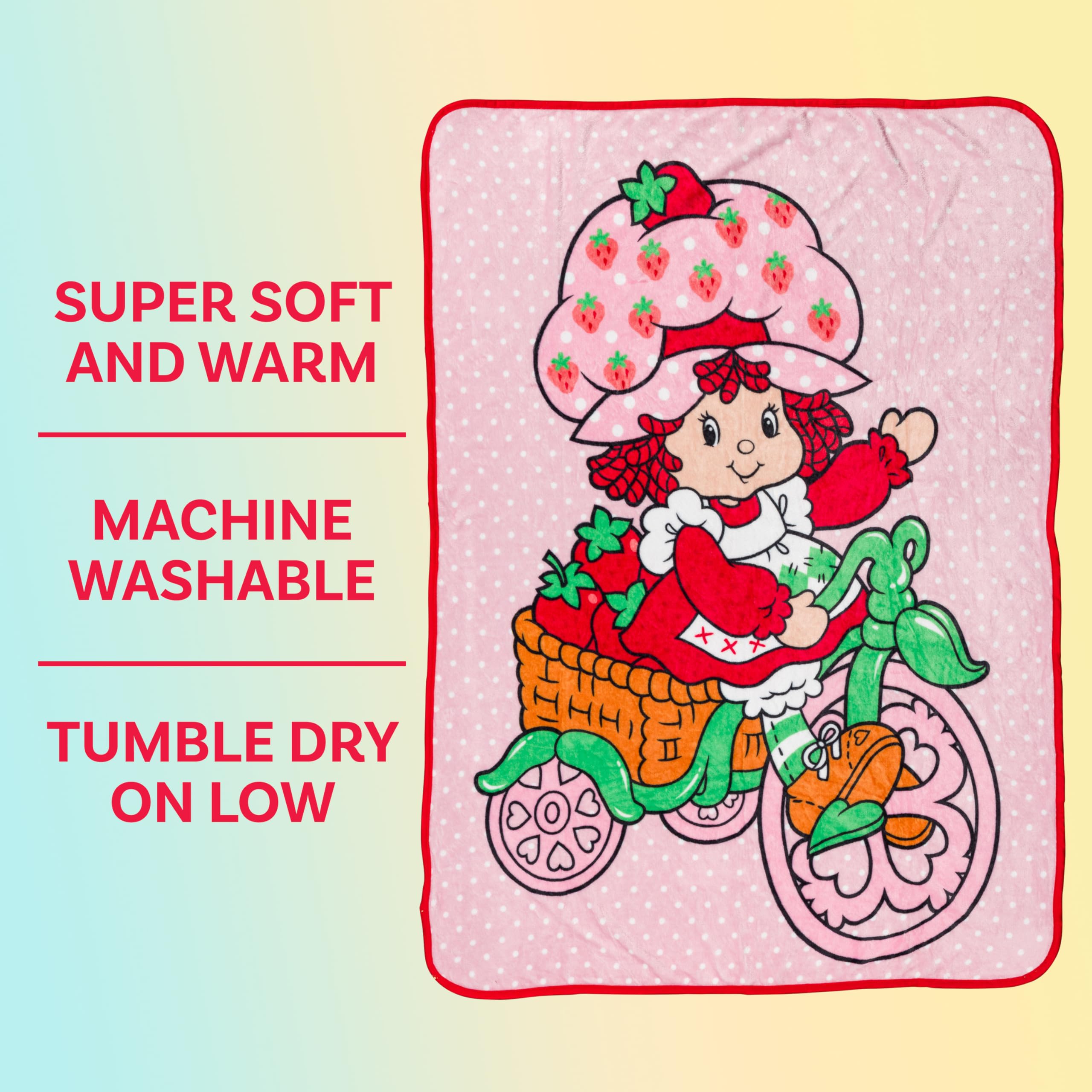 Silver Buffalo Strawberry Shortcake on Bike Polka Dot 45" x 60" Fleece Throw, Soft and Cozy Blanket, 180 GSM