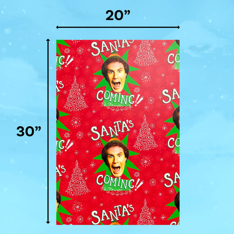 Buddy the Elf Santa's Coming Christmas Wrapping Paper - 12 Sheets - 20" x 30" - Festive Holiday Gift Wrap by Silver Buffalo