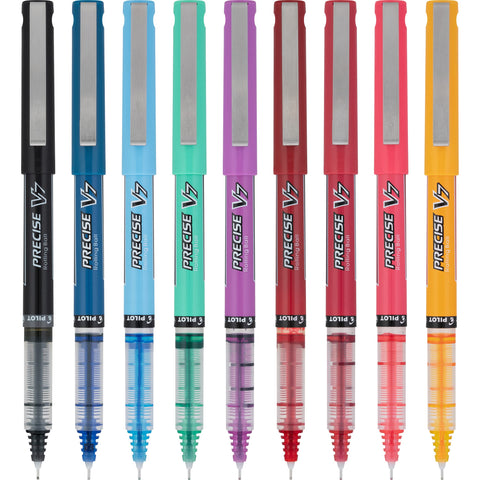 Pilot Precise V7 Capped Liquid Ink Rollerball Pens, Fine Point Ink Pens 0.7 mm, Colored Pens, Limited Edition Assorted Colors, Pack of 9 - Ideal for School, Journaling, & Office Writing
