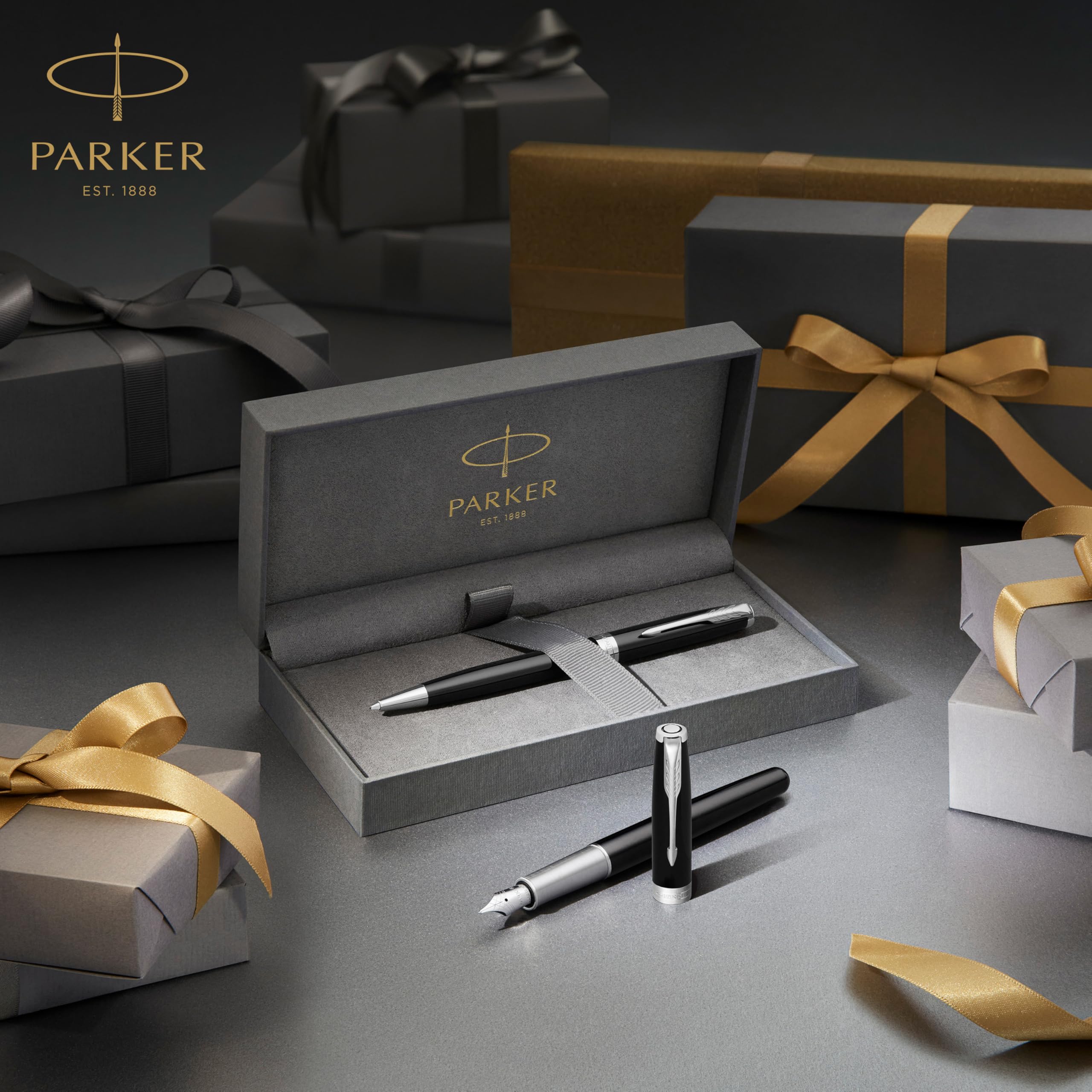 Parker Sonnet Ballpoint Pen Black Lacquer with Gold Trim Medium Point Black Ink (1931497)