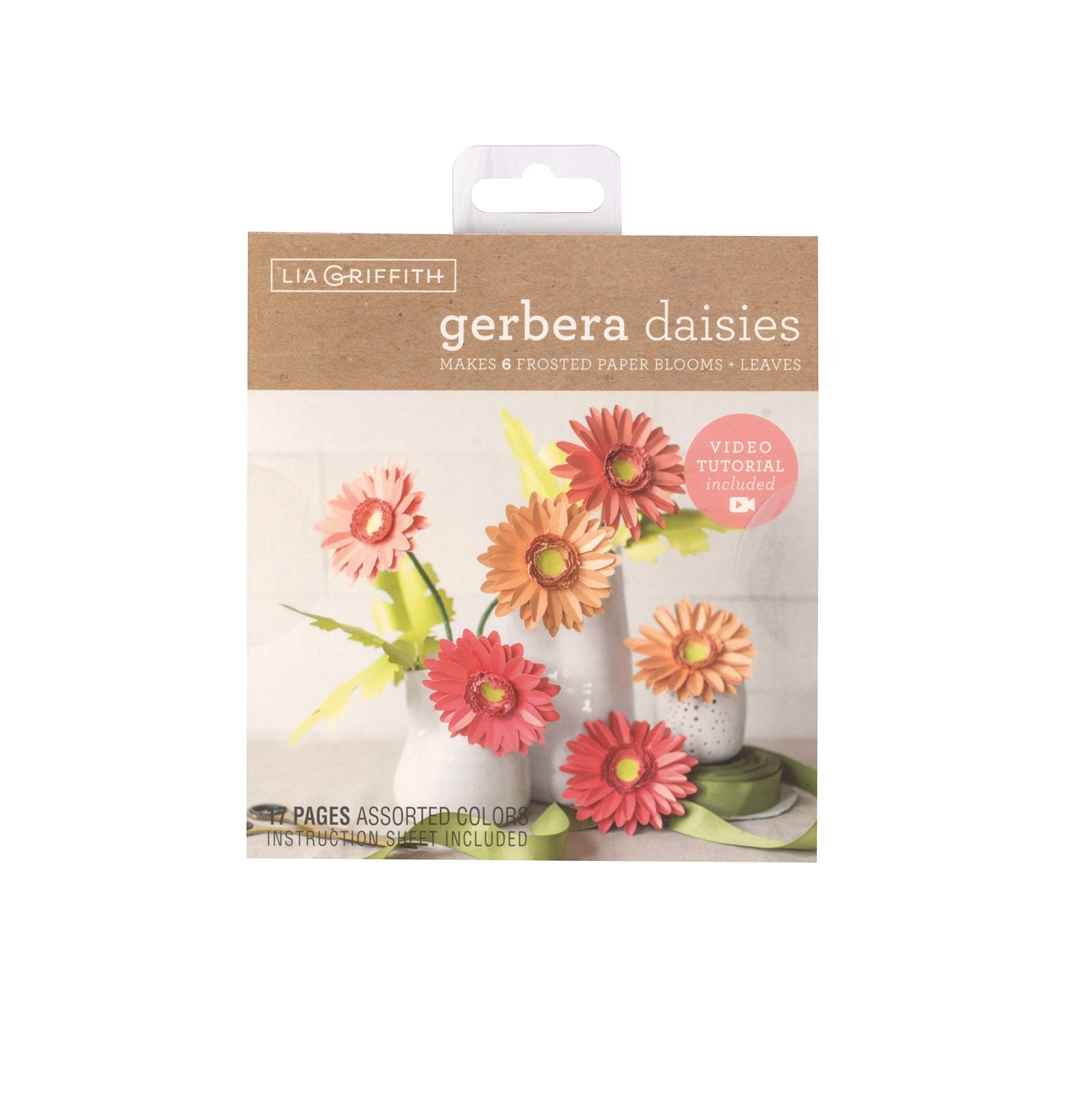 Lia Griffith Frosted Paper Blooms, Gerbera Daisies, 6" x 6.5", Colors may vary, 17 Pages, Count