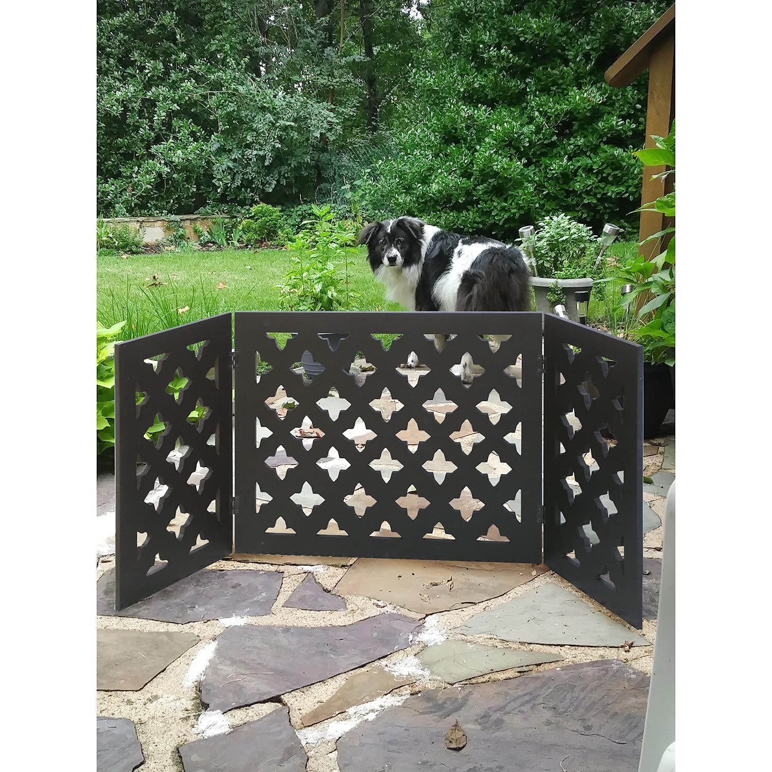 Indoor/Outdoor Solid Wood Starlight Design Freestanding Foldable Adjustable 3-Section Pet Gate