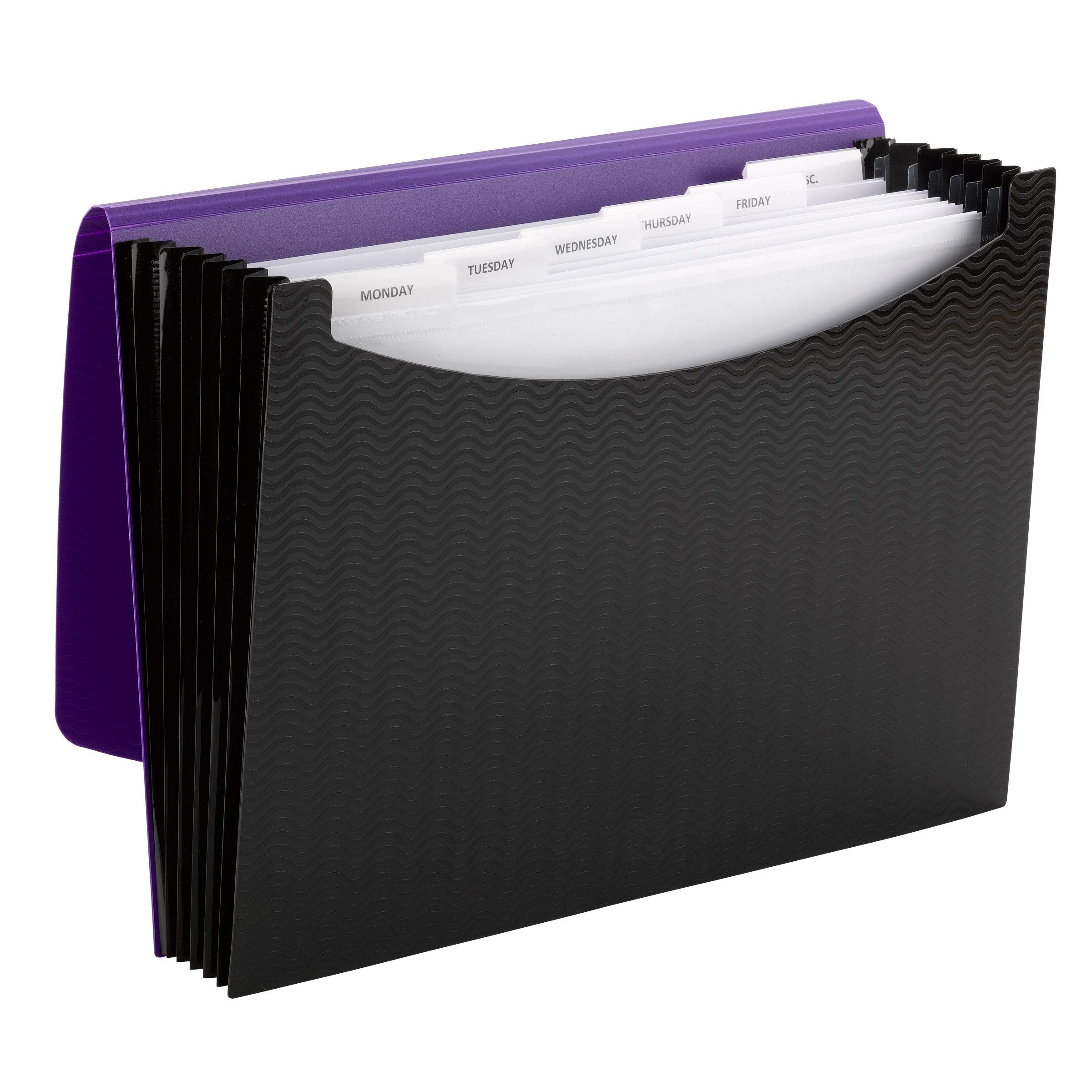 Smead Poly Expanding File, 6 Dividers, Flap and Cord Closure, Letter Size, Wave Pattern Purple/Black (70882)