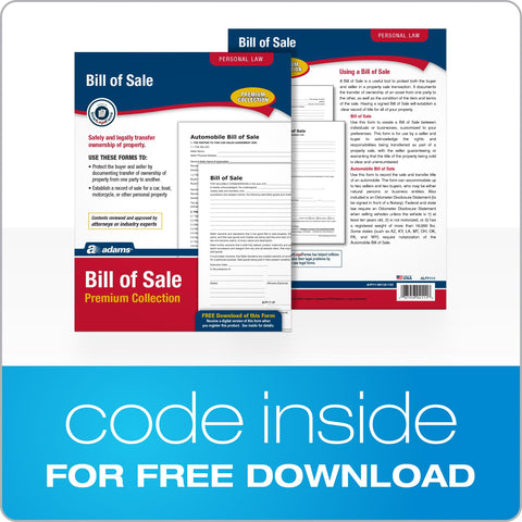 Adams Bill of Sale Forms Pack, Includes 2 Motor Vehicle and 2 General Bills of Sale, 8.5 x 11 Inches, White (ALFP111)
