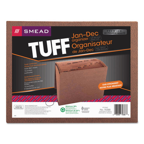 Smead TUFF Expanding File, 12 Pockets, Monthly (Jan.-Dec.), Flap and Cord Closure, Letter Size, Redrope (70388)