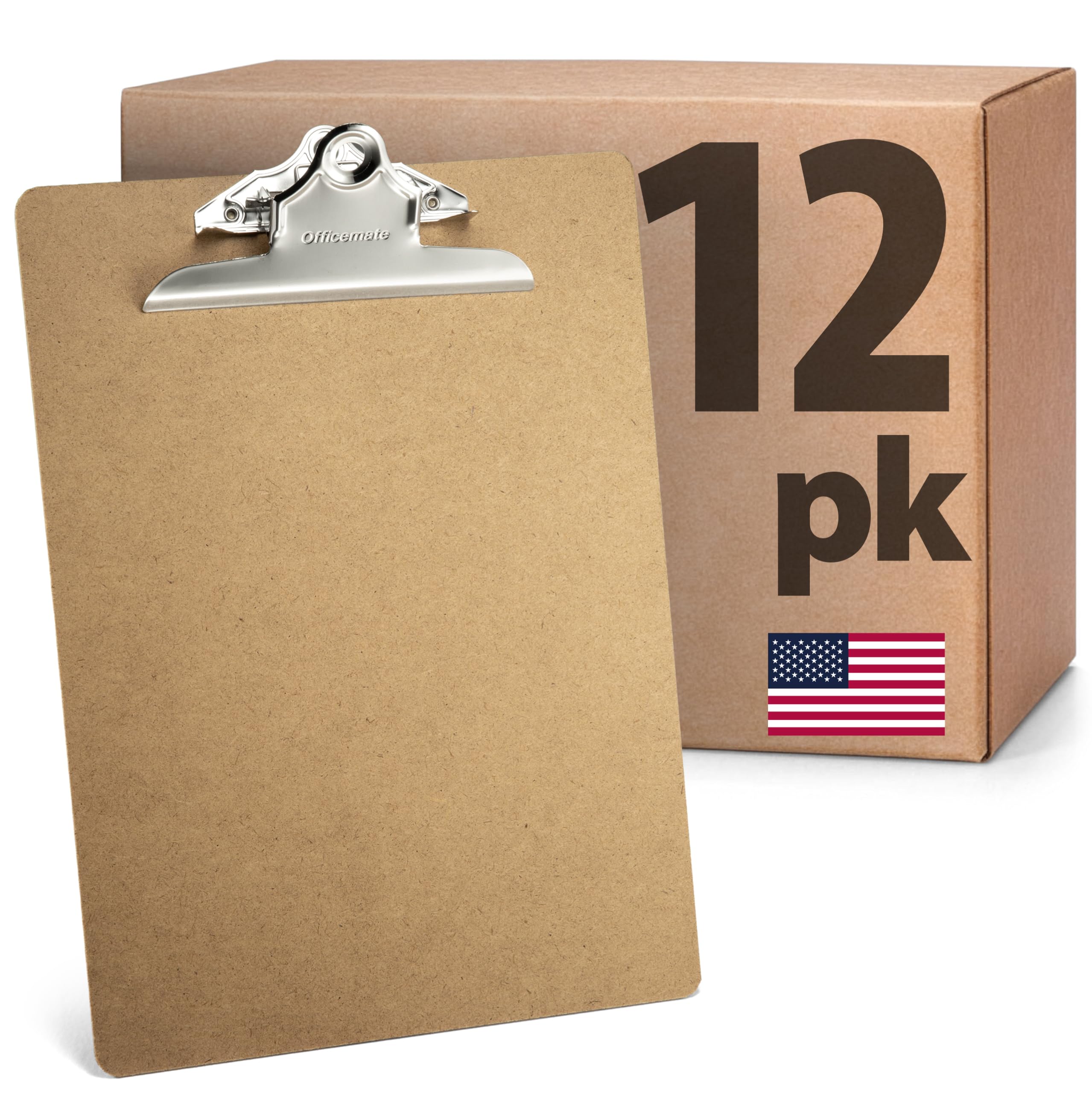 Officemate Recycled Wood Clipboards, Letter Size, 12-Pack with 6″ Rust-Resistant Clips, Durable Hardboard Writing Surface, Made in USA, 9" x 12.5" (83712)