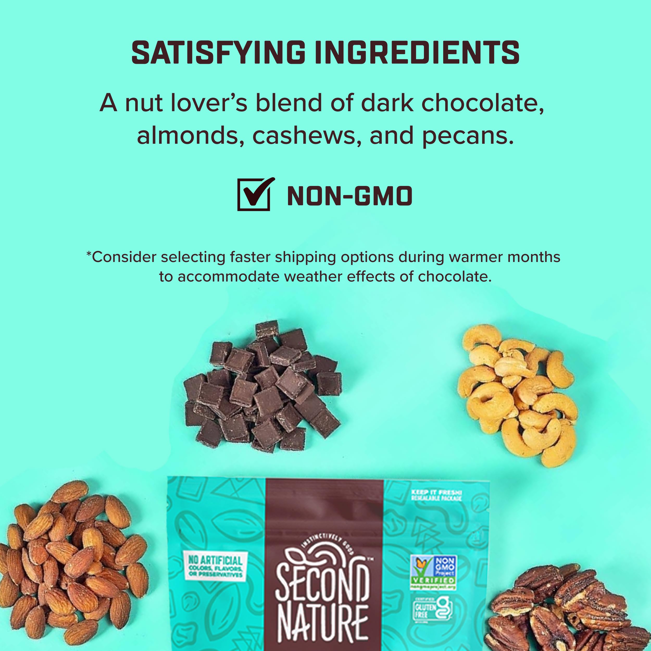 Second Nature Dark Chocolate Medley Trail Mix, 12 oz. Resealable Pouch (Pack of 1) – Certified Gluten-Free Snack Mix – Dark Chocolate and Nut Trail Mix Ideal for Quick Travel Snacks or Lunch Snacks