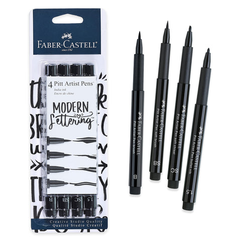 Faber-Castell Black Modern Lettering Pitt Artist Pen Set, 4 Count