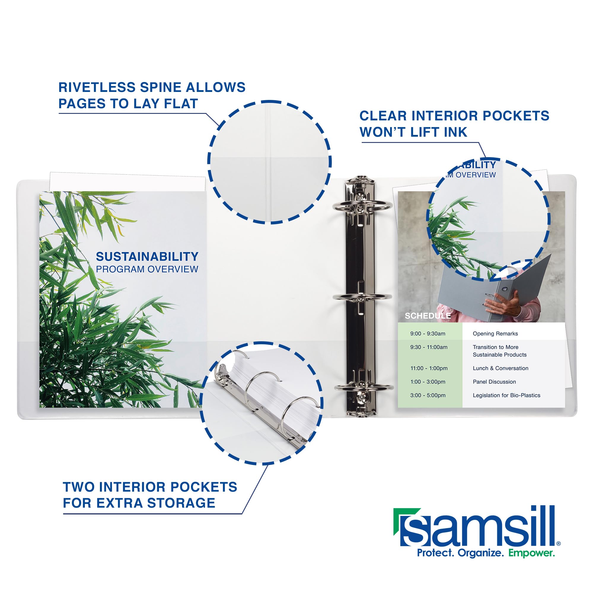 Samsill 3 Inch 3 Ring Binder, Economy Round Ring, Clear View Cover, 550 Sheet Capacity - for School, Home, Office - White