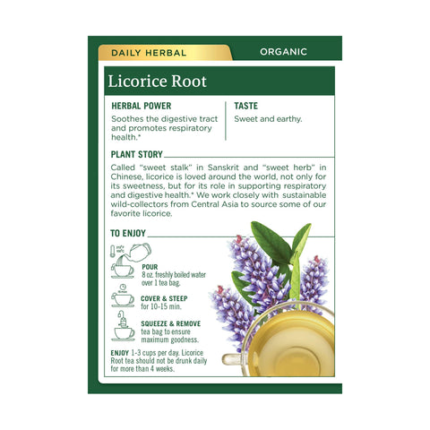 Traditional Medicinals Tea, Organic Licorice Root, Soothes the Digestive Tract & Promotes Respiratory Health - Kosher, Non-GMO, Caffeine-Free - 16 Tea Bags